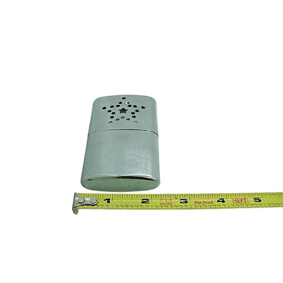 Platinum Hand Warmer Silver Tone Standard Star Design Pocket Size Reusable ~3x2" - Picture 9 of 11